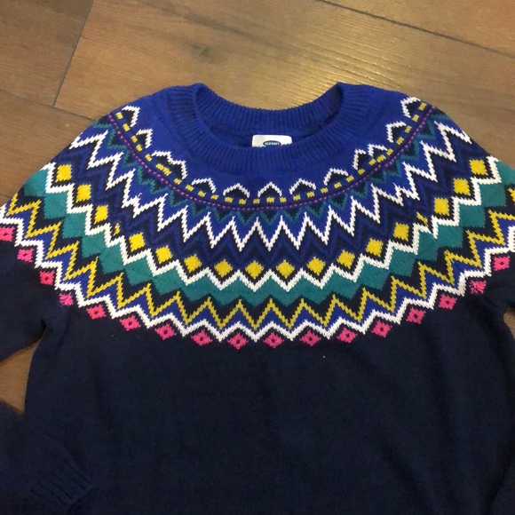 Old Navy fair isle pattern knit Crew Neck Pullover sweater ladies Navy medium - Picture 2 of 8